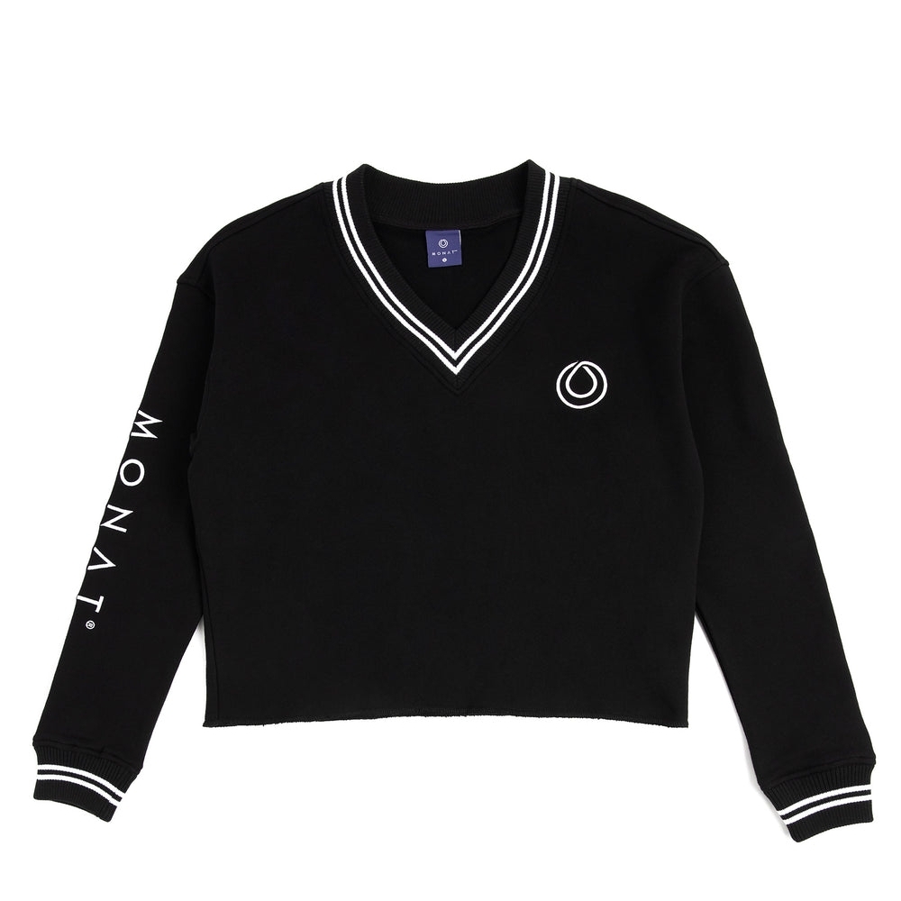 Monat Varsity Black V-Neck Women's Sweater